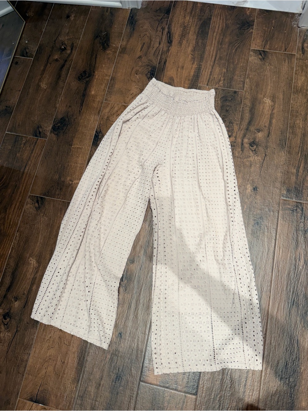 Tempo Paris Cream Eyelet Wide-Leg Pants